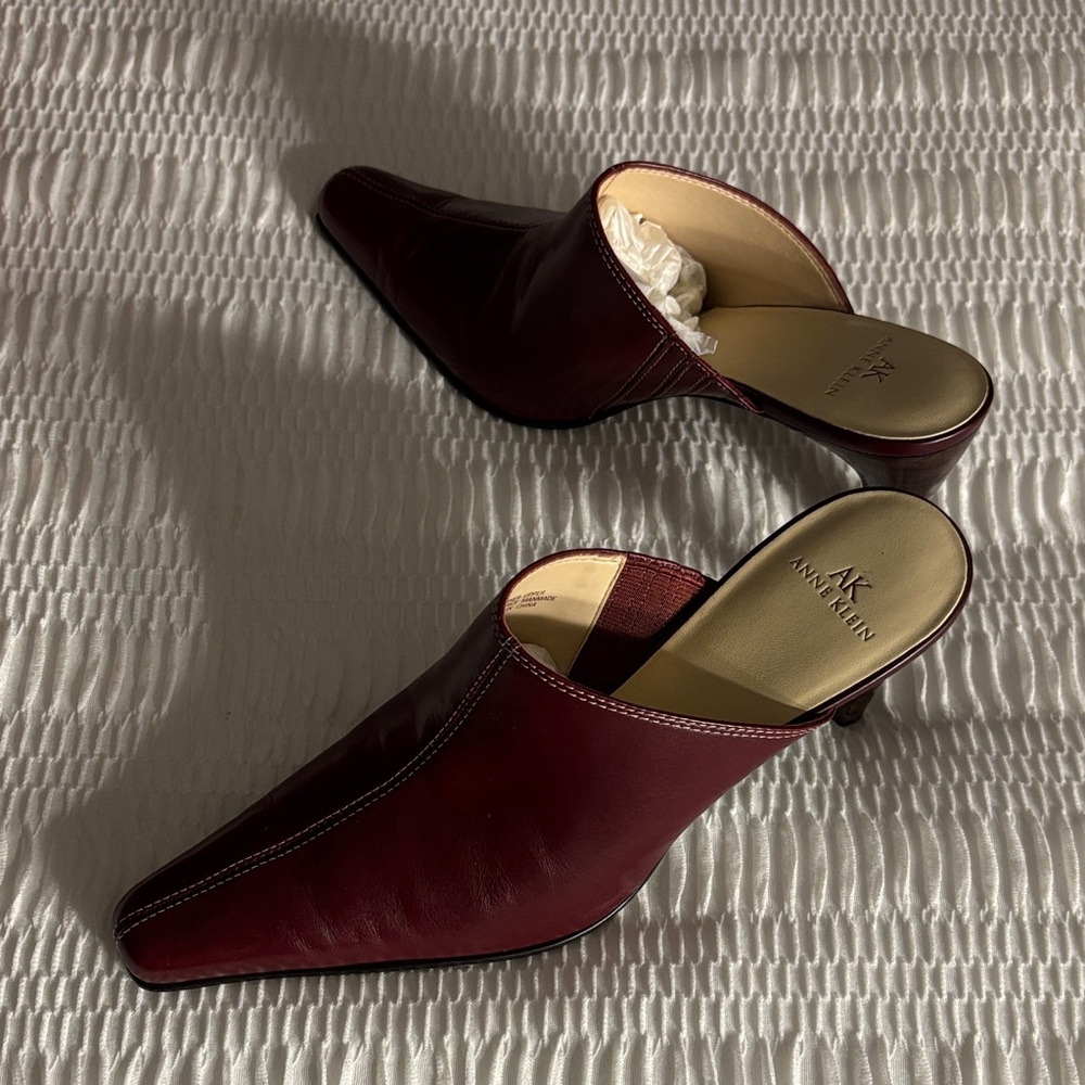 Anne Klein Deep Red Leather Mules Size 7